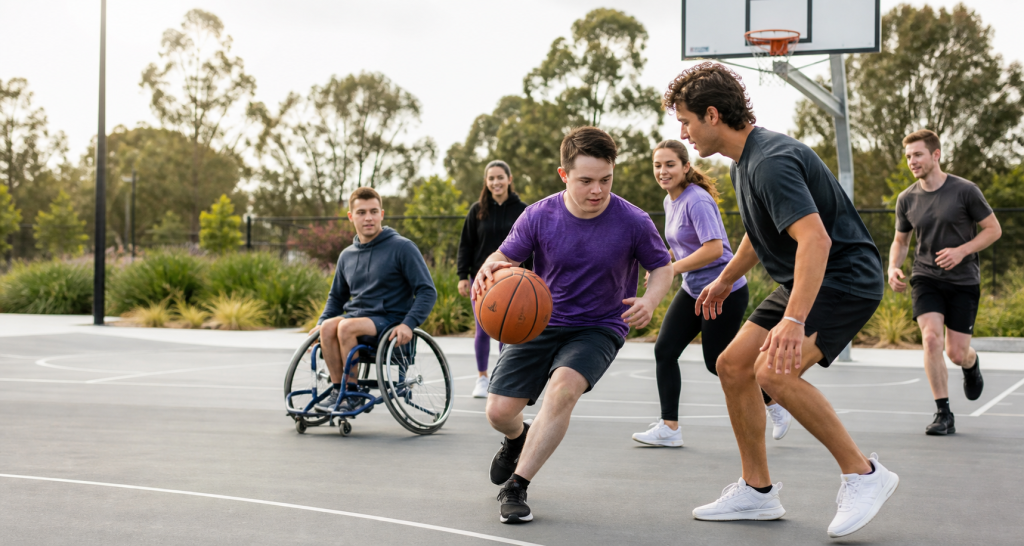 Inclusive group basketball and fitness session